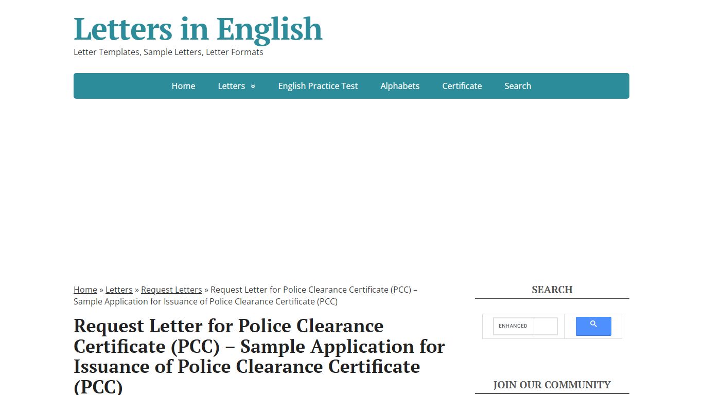 Request Letter for Police Clearance Certificate (PCC) - Sample ...