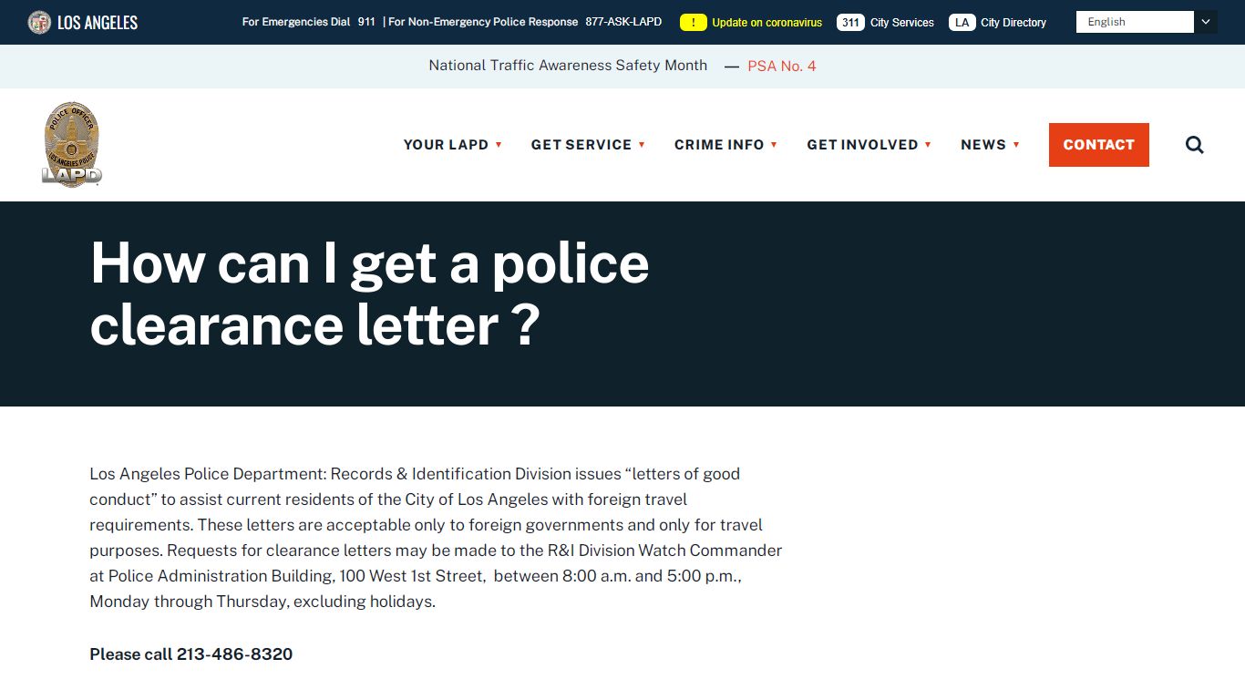 How can I get a police clearance letter - LAPD Online