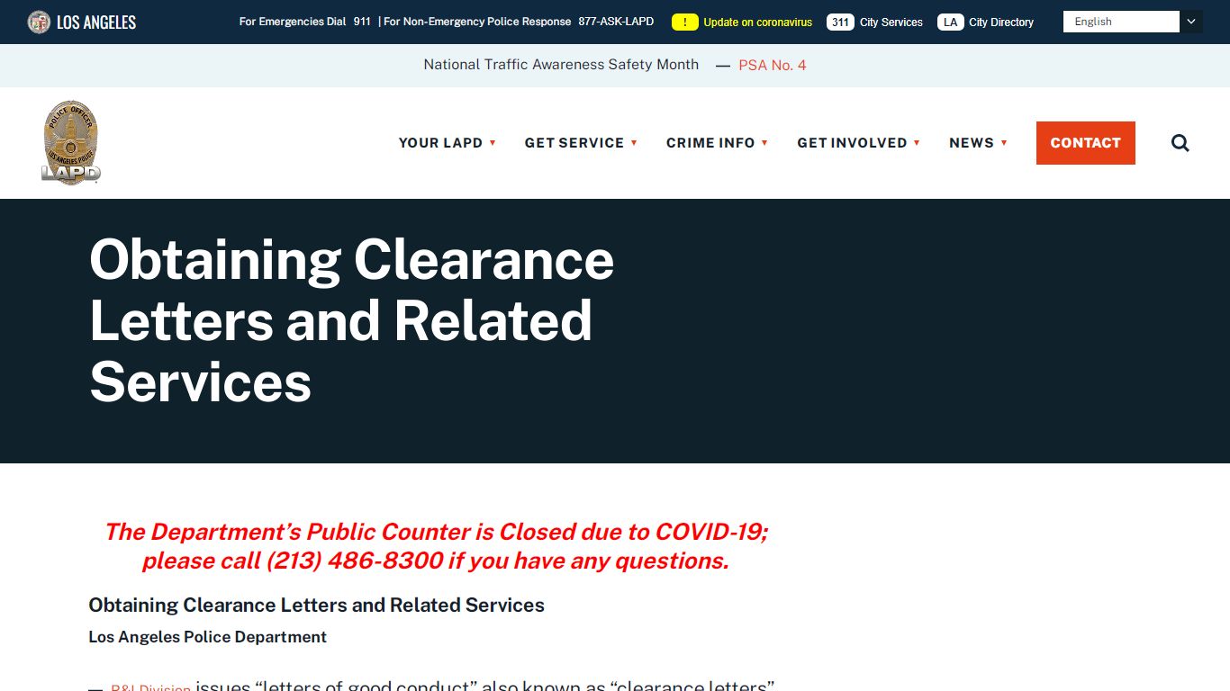 Obtaining Clearance Letters and Related Services - LAPD Online